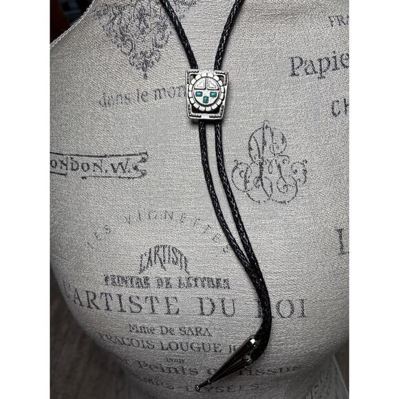 Turquoise Enamel Western Bolo Tie – Festival Ready Unisex Slide - Picture 1 of 2